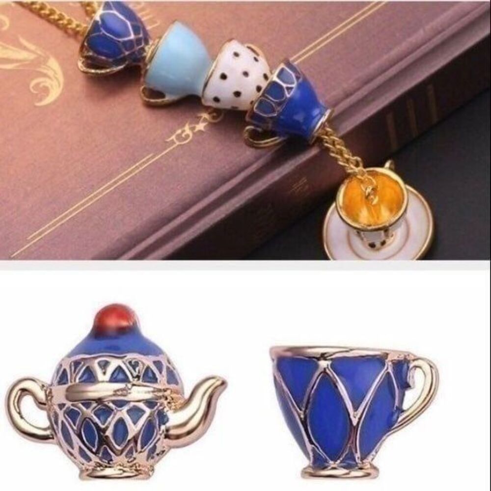 SET:  Blue Teacup Earrings & Necklace